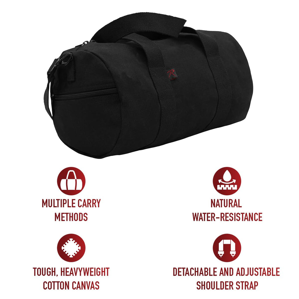 Rothco Canvas Shoulder Duffle Bag Duffel Gym Bag for Men Women Sports Duffel Bag, Black, 19 Inches
