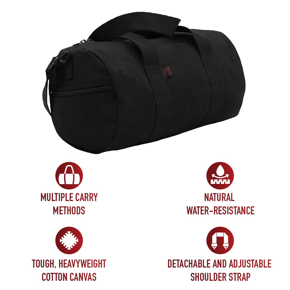 Rothco Canvas Shoulder Duffle Bag Duffel Gym Bag for Men Women Sports Duffel Bag, Black, 19 Inches