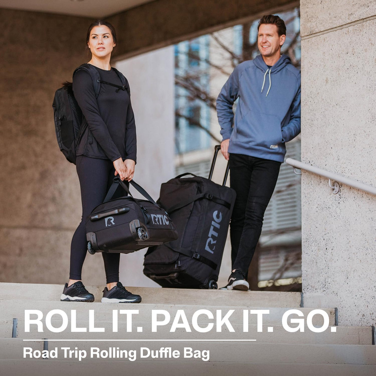 RTIC Road Trip Rolling Duffle Bag with Wheels for Men and Women, Traveling Tote for Camp, Travel, Gym, Weekender, Camping, Overnight Carry On, Sports, Spacious, Water Resistant, Medium, Navy & Denim