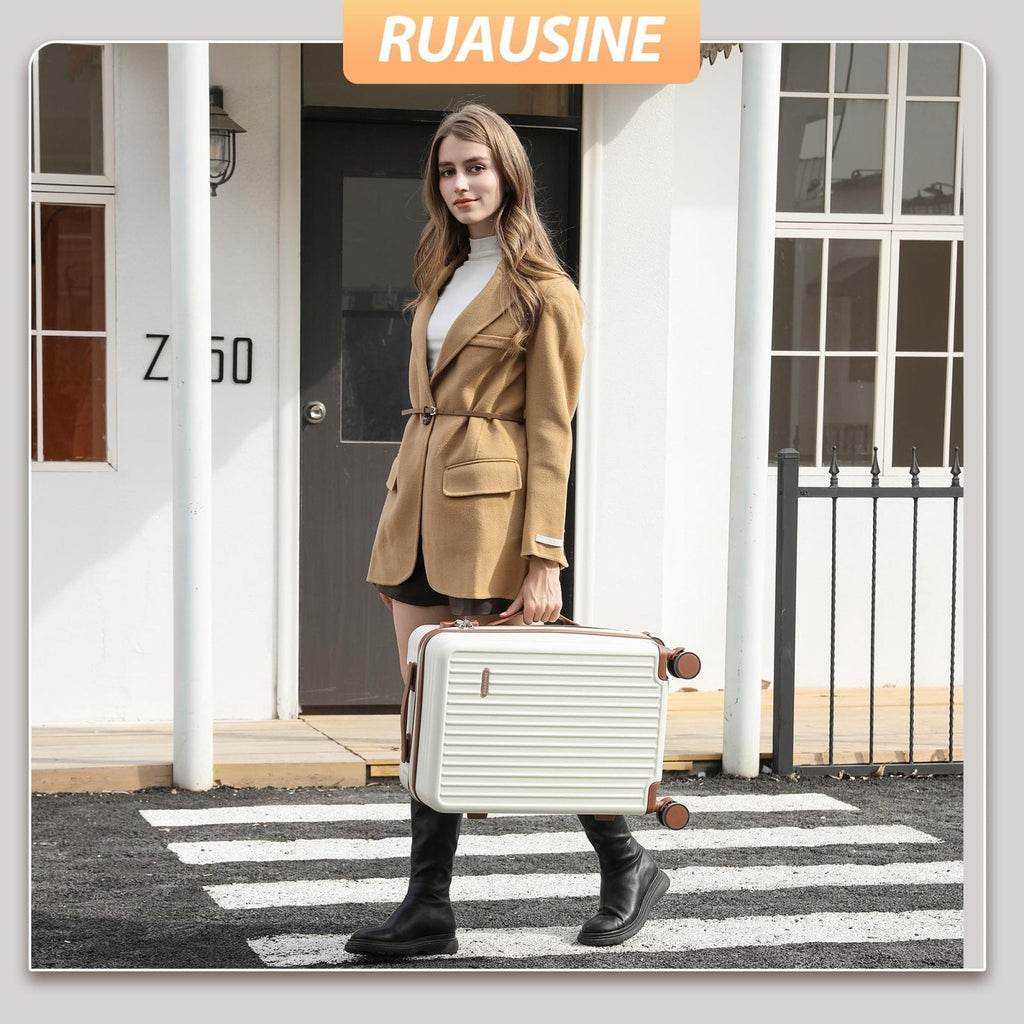 Ruausine Carry on Luggage Airline Approved, Hardside Carry - on Suitcase with Spinner Wheels, Hard Shell Lightweight Small Travel Luggage with TSA Lock (White)