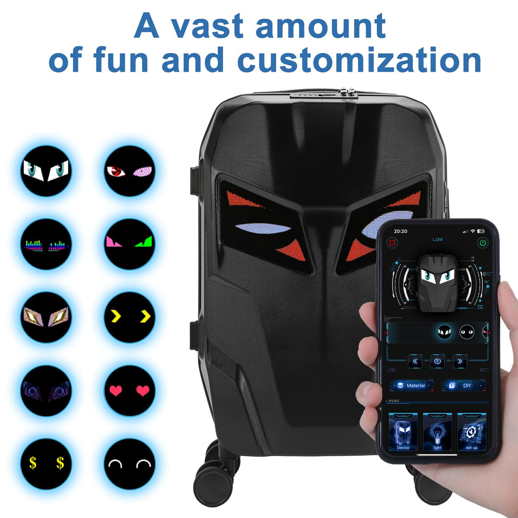 Ruconla 20 inch Smart LED light up Luggage, Airline Approved Hard Shell Suitcases with Wheels, Carry on Luggage Small Rolling Suitcase with Lock, APP - Controlled LED Display