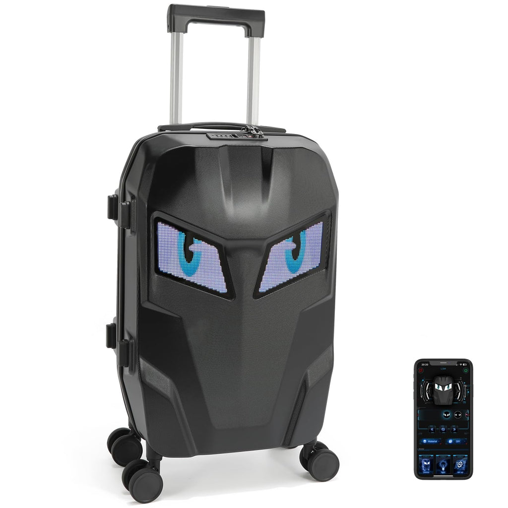 Ruconla 20 inch Smart LED light up Luggage, Airline Approved Hard Shell Suitcases with Wheels, Carry on Luggage Small Rolling Suitcase with Lock, APP-Controlled LED Display