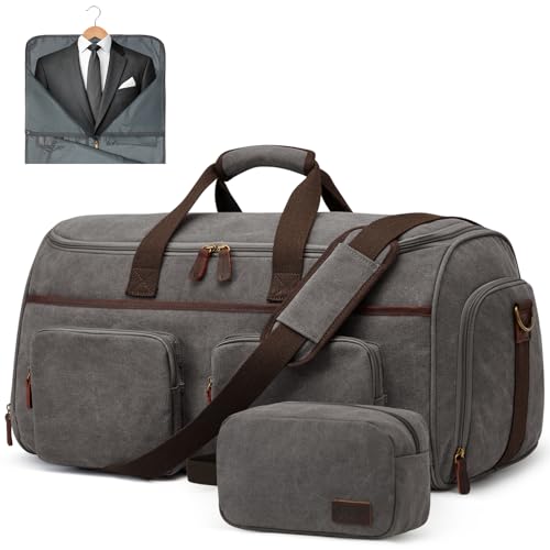 S-ZONE Garment Bag for Travel Carry on Duffle Bag for Men Travel Convertible Suit Bags Carry on Luggage Hanging Suitcase Travel Bag with Toiletry Bag, Gray, 50l, Travel Garment Bag