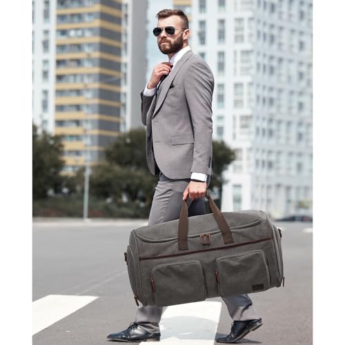 S-ZONE Garment Bag for Travel Carry on Duffle Bag for Men Travel Convertible Suit Bags Carry on Luggage Hanging Suitcase Travel Bag with Toiletry Bag, Gray, 50l, Travel Garment Bag