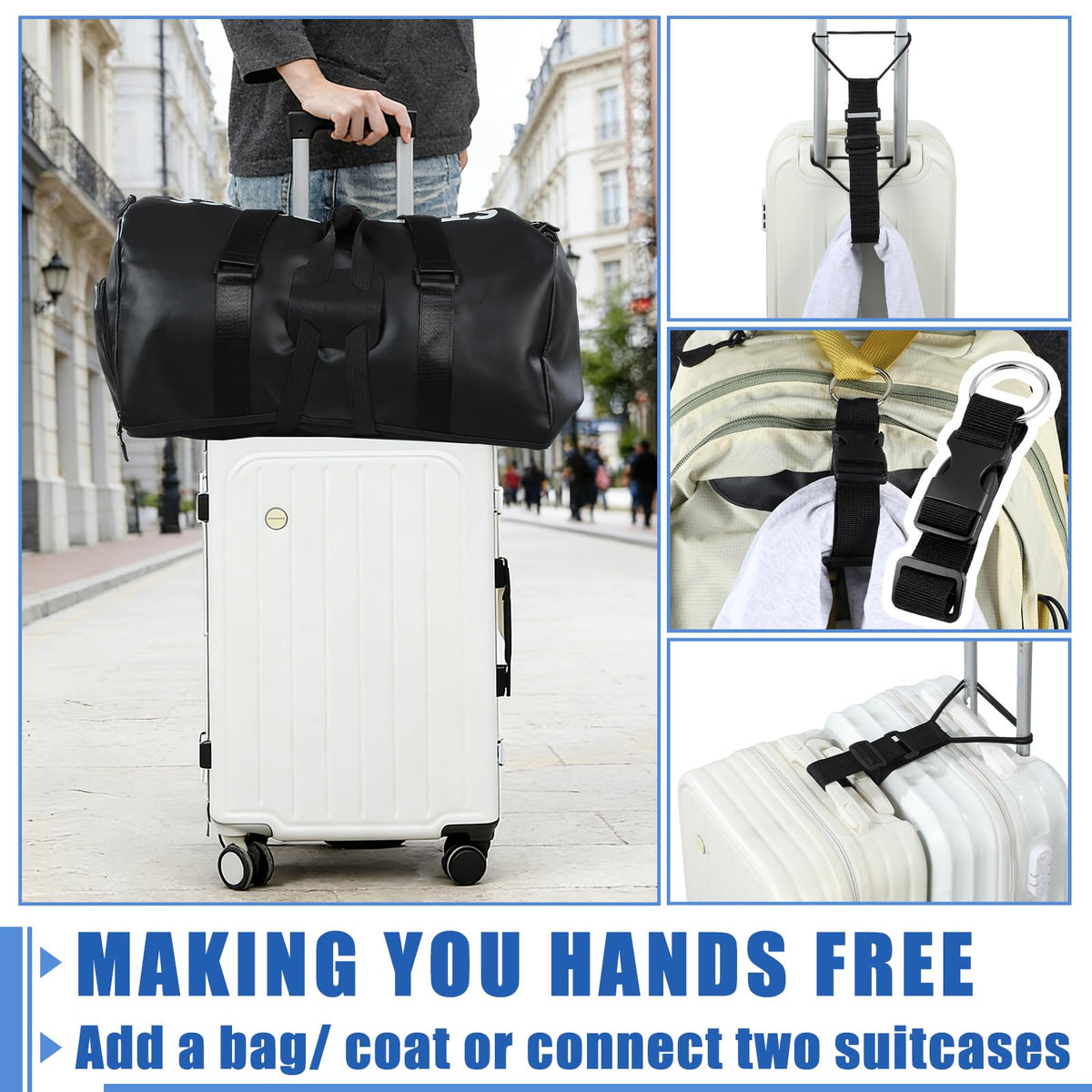 Sadnyy 6 Pack Luggage Straps for Suitcases, Adjustable Travel Belt to Add a Bag, Suitcase Connector Straps for Carry on Luggage Bungee Elastic Travel Accessories with Backpack Attachment (Novel Style)