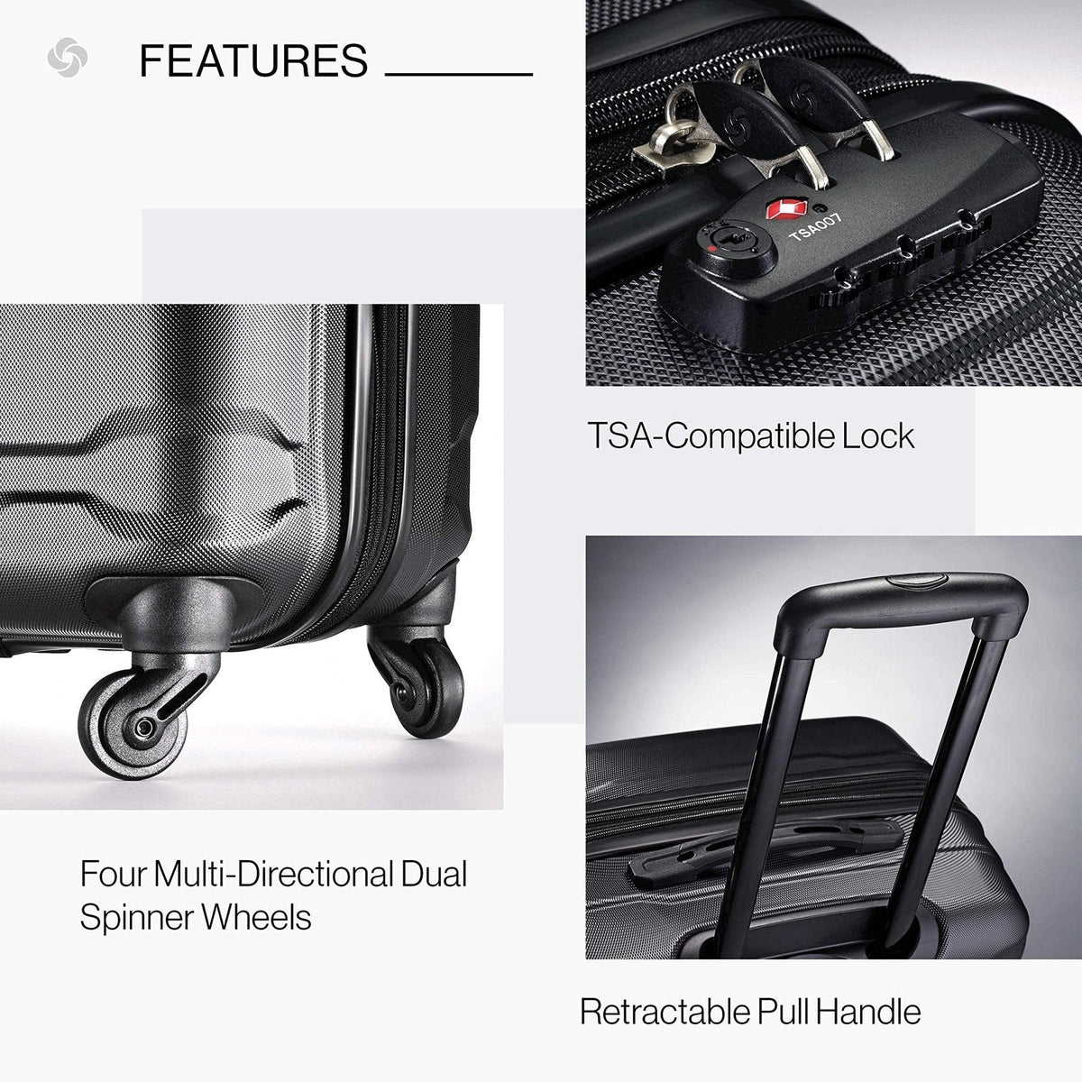Samsonite Omni PC Hardside Expandable Luggage with Spinner Wheels, Black, 2 - Piece Set (20/24)