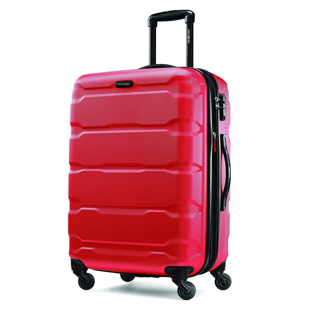 Samsonite Omni PC Hardside Expandable Luggage with Spinner Wheels, Checked-Medium 24-Inch, Red