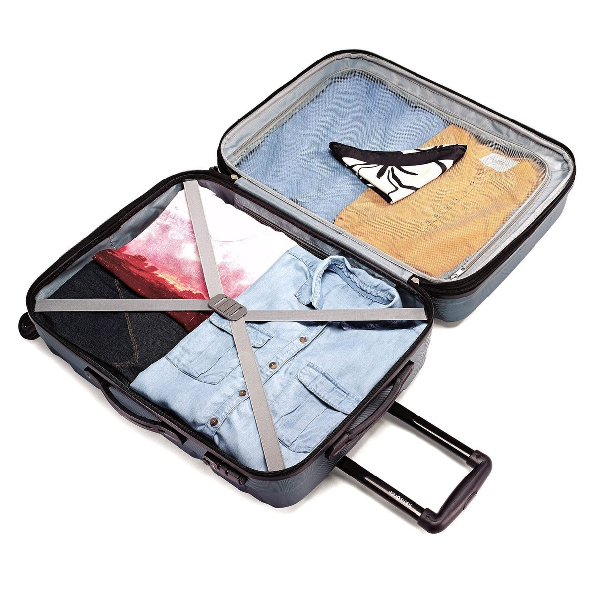 Samsonite Omni PC Hardside Expandable Luggage with Spinner Wheels, Navy, Checked - Large 28 - Inch