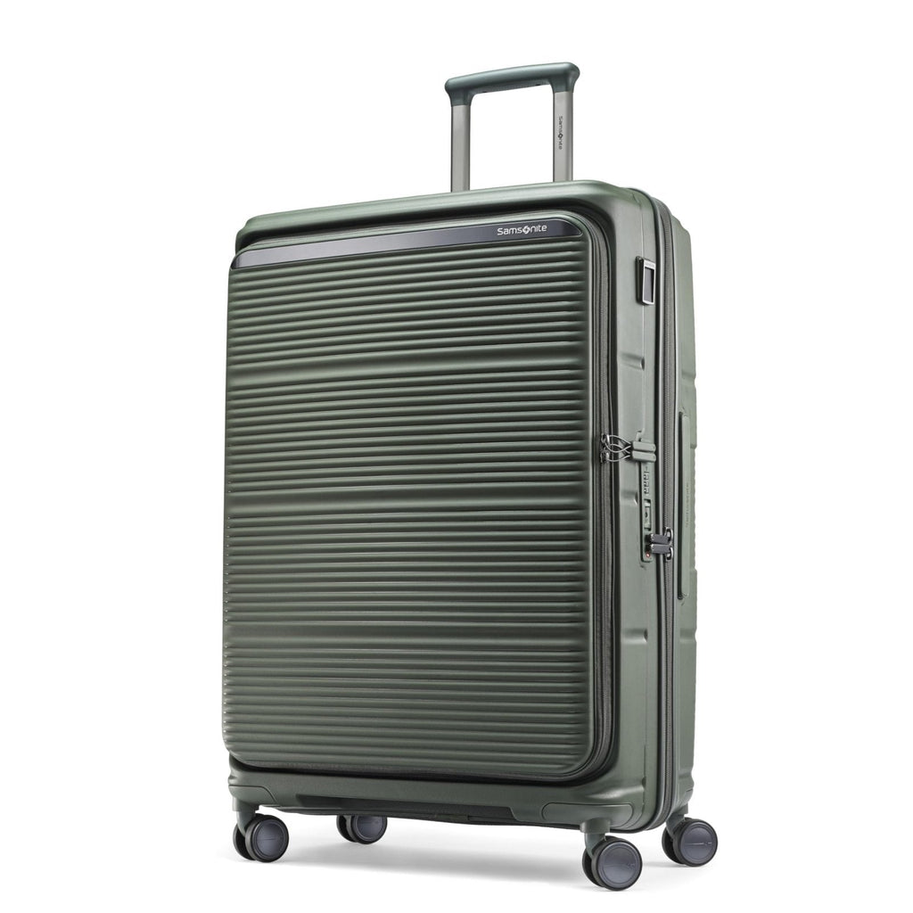 Samsonite Paralux Large Checked Luggage - Innovative Design - Quick Access Front Pocket - Dual Suspension Wheel Technology - TSA Lock - Expandable - Includes Removable Packing Cubes - Olive
