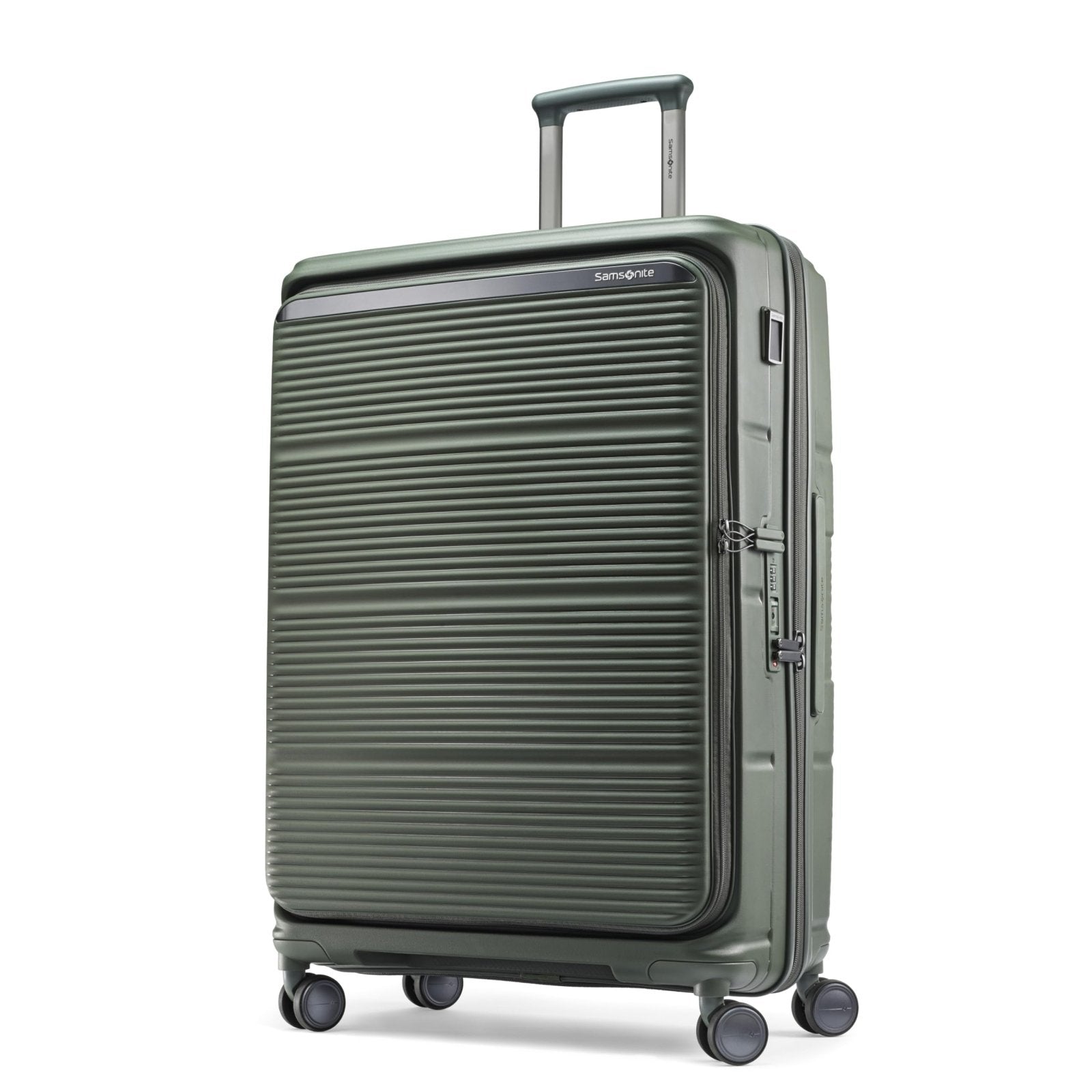 Samsonite Paralux Large Checked Luggage - Innovative Design - Quick Access Front Pocket - Dual Suspension Wheel Technology - TSA Lock - Expandable - Includes Removable Packing Cubes - Olive