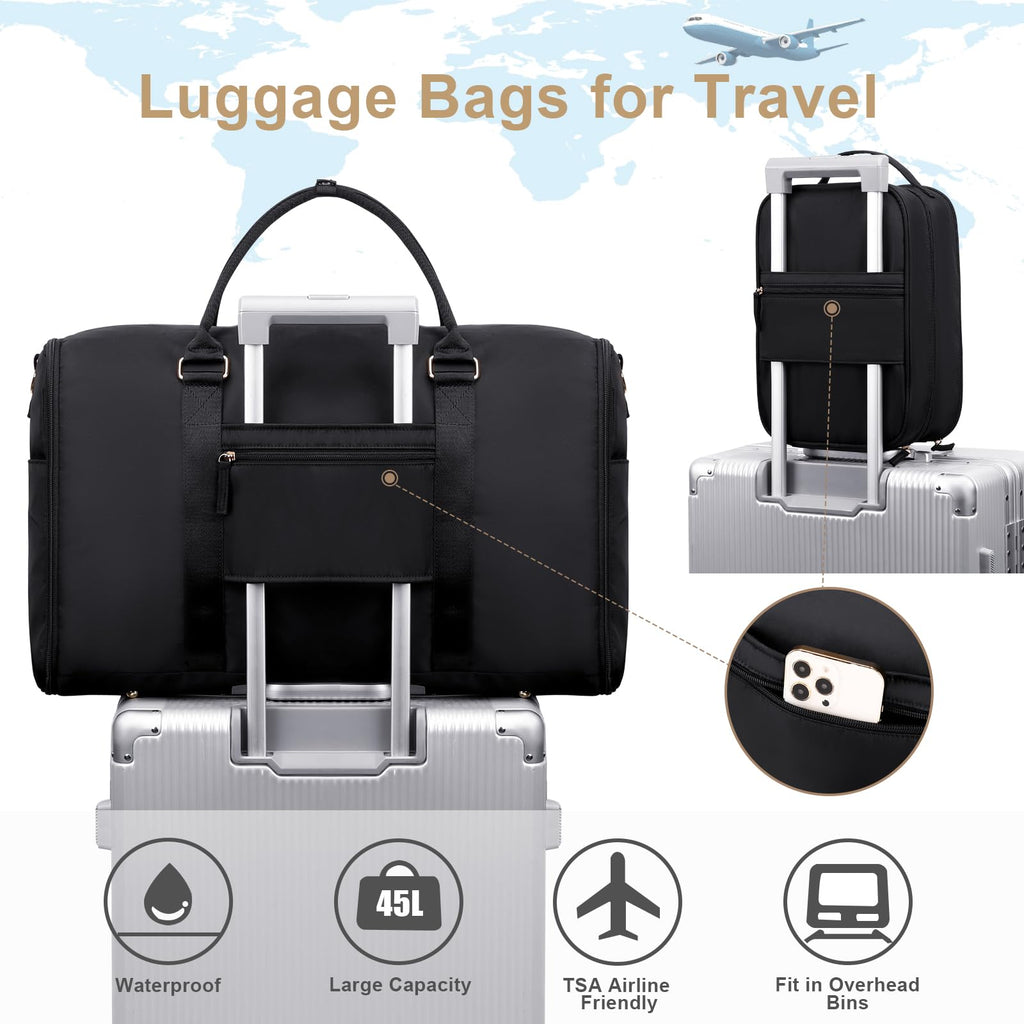 Scothen Convertible Travel Garment Bag,Carry On Garment Duffle Bag with Toiletry and Shoe bag,Garment Bags for Travel,2 in 1 Hanging Dress Suitcase Suit Travel Bags for Women with USB Charging Port