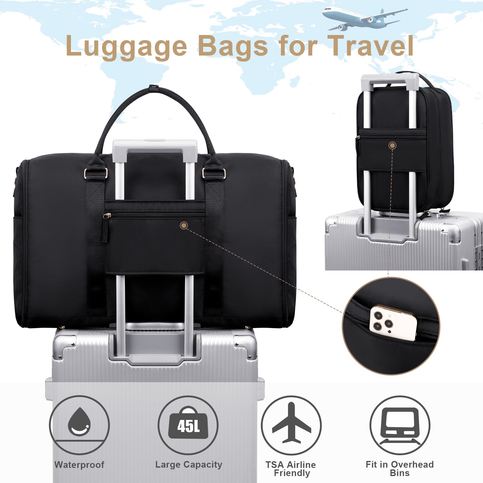 Scothen Convertible Travel Garment Bag,Carry On Garment Duffle Bag with Toiletry and Shoe bag,Garment Bags for Travel,2 in 1 Hanging Dress Suitcase Suit Travel Bags for Women with USB Charging Port