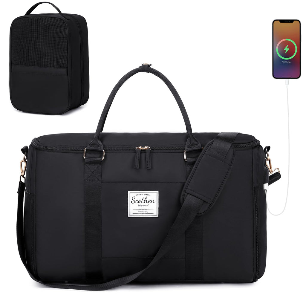 Scothen Convertible Travel Garment Bag,Carry On Garment Duffle Bag with Toiletry and Shoe bag,Garment Bags for Travel,2 in 1 Hanging Dress Suitcase Suit Travel Bags for Women with USB Charging Port