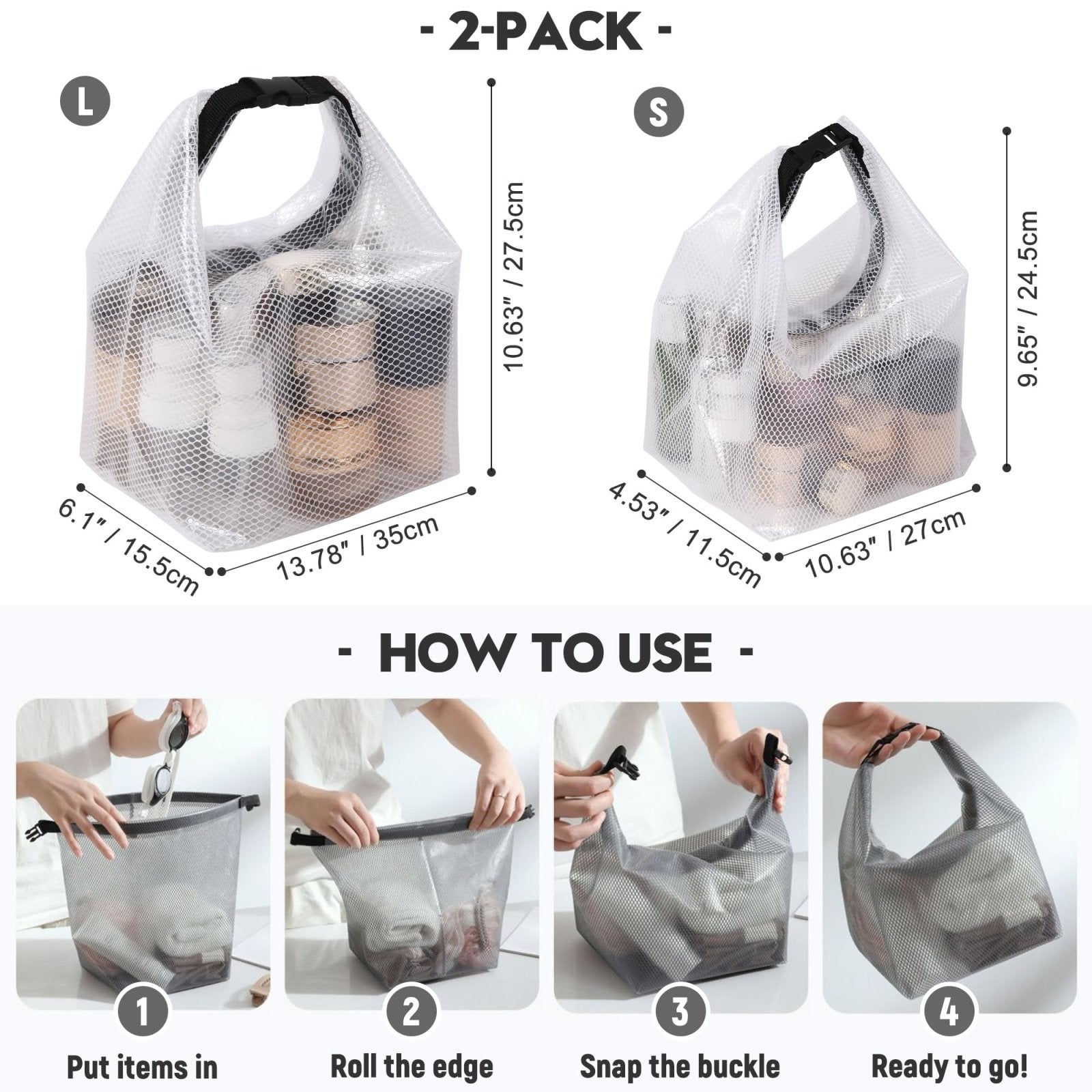 Sea Team 2 - Pack Waterproof Travel Toiletry Bag, Makeup Organizer & Storage Pouch - Clear EVA Material, Large Opening, Portable Handle for Travel, Gym, Swimming, Daily Use