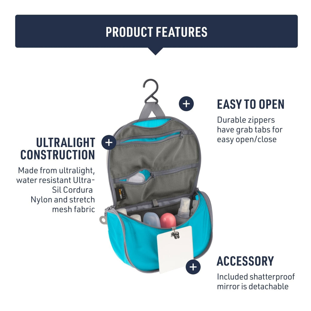 Sea to Summit Small Hanging Toiletry Bag, Extra Compact Travel Organizer for Minimalist Adventures, Atoll Blue