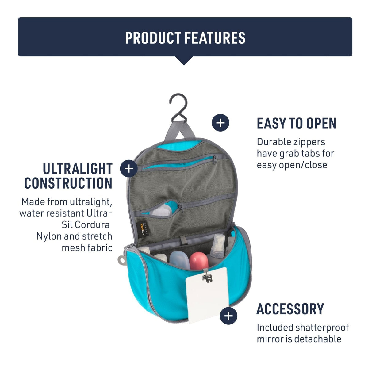 Sea to Summit Small Hanging Toiletry Bag, Extra Compact Travel Organizer for Minimalist Adventures, Atoll Blue