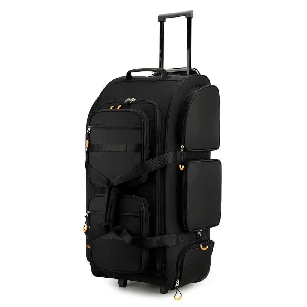 Searock 90L Rolling Duffle Bag with Wheels and Handle, 31” Large Duffle Bag for Travel, Carry On Luggage Duffel Bag with Shoe Compartment, Multi-Pocket, Water Resistant, Black