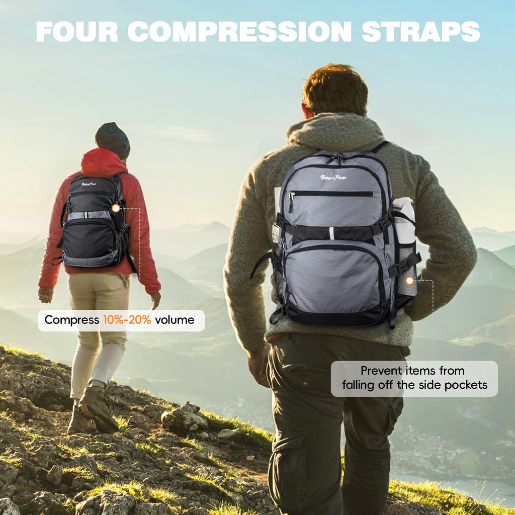 Seektop Lightweight Travel Backpack for Men Women, Multiple Pockets 40L Hiking Backpack Foldable Carry on Backpack for Outdoor Camping Sport Leisure (Black)