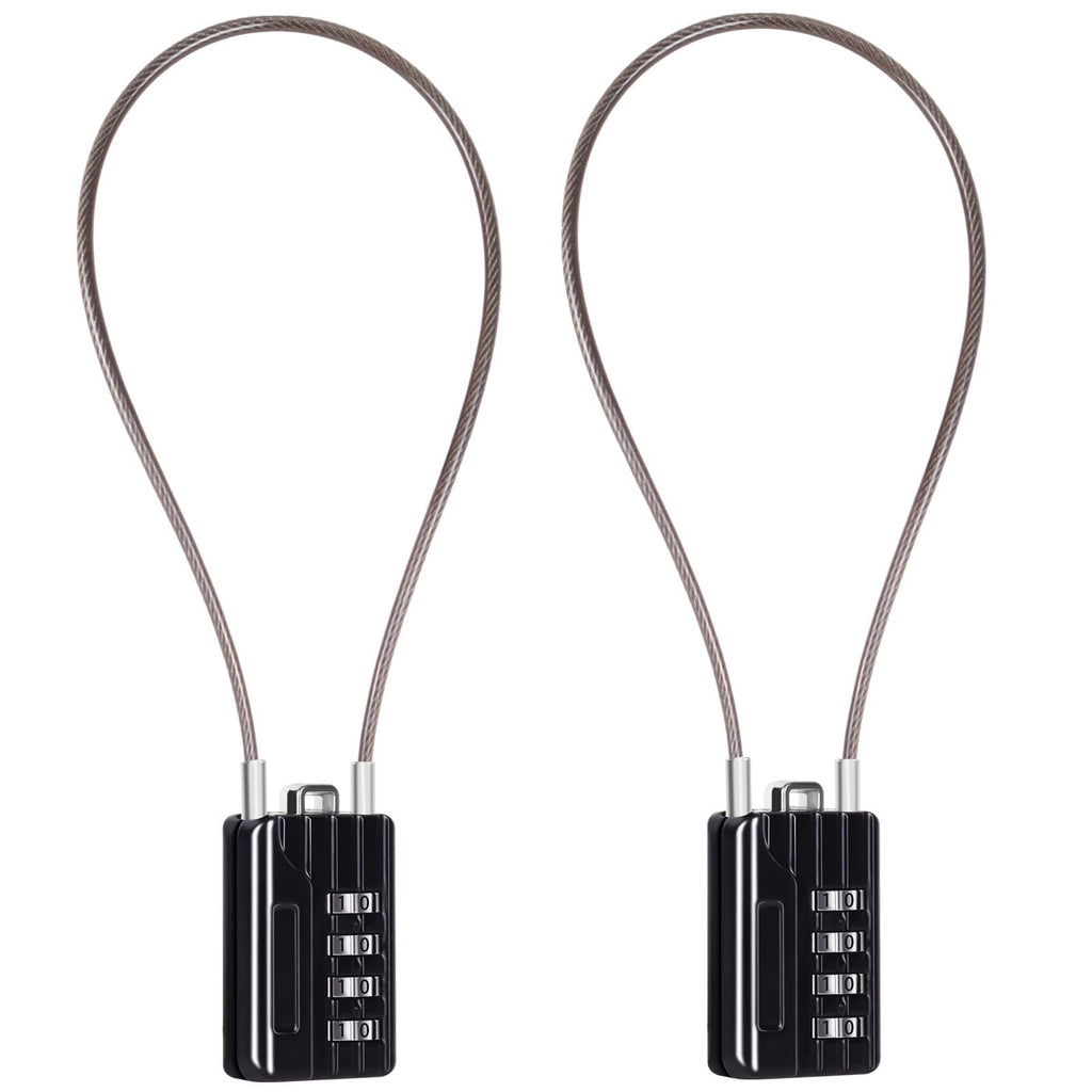 SEPOX® Versatile Twins Resettable 4-Digit Combination Padlock with Extrem Long Cable – Personalized Password, Durable Vinyl Steel Cable, Multipurpose Lock for Suitcase, Gym – Black 32cm Cable
