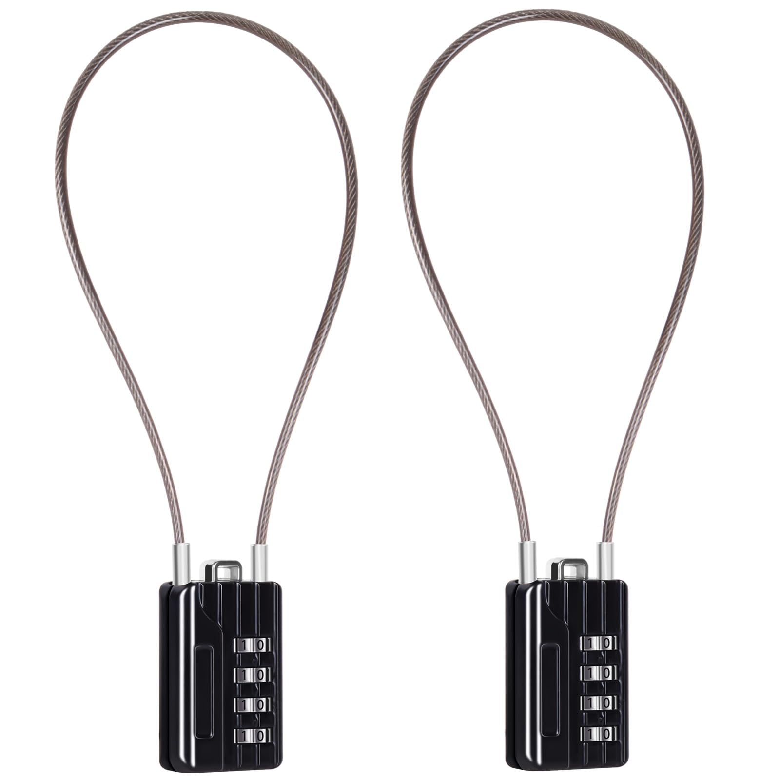 SEPOX® Versatile Twins Resettable 4-Digit Combination Padlock with Extrem Long Cable – Personalized Password, Durable Vinyl Steel Cable, Multipurpose Lock for Suitcase, Gym – Black 32cm Cable