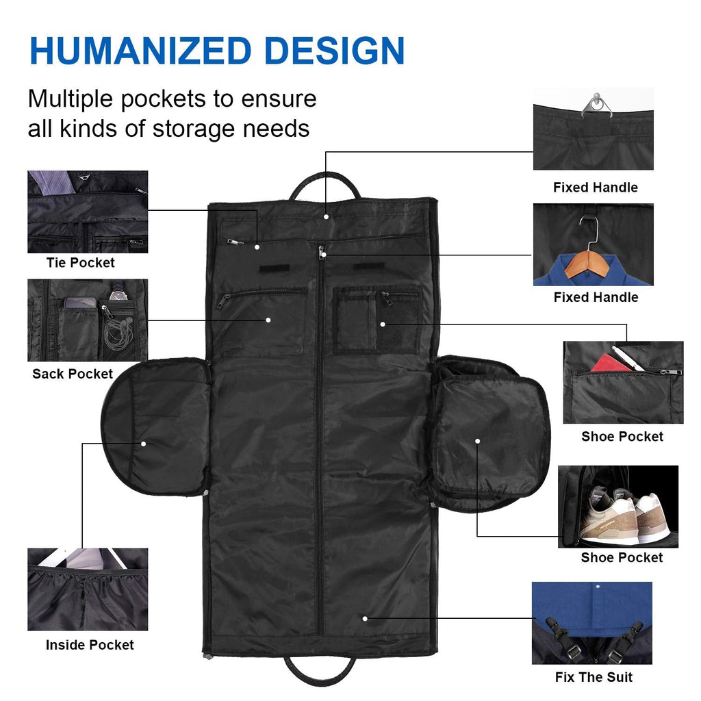 seyfocnia Carry On Garment Bag, Waterproof Mens Garment Bag for Travel Business, Large Leather Duffel Bag with Shoe Compartment - Black