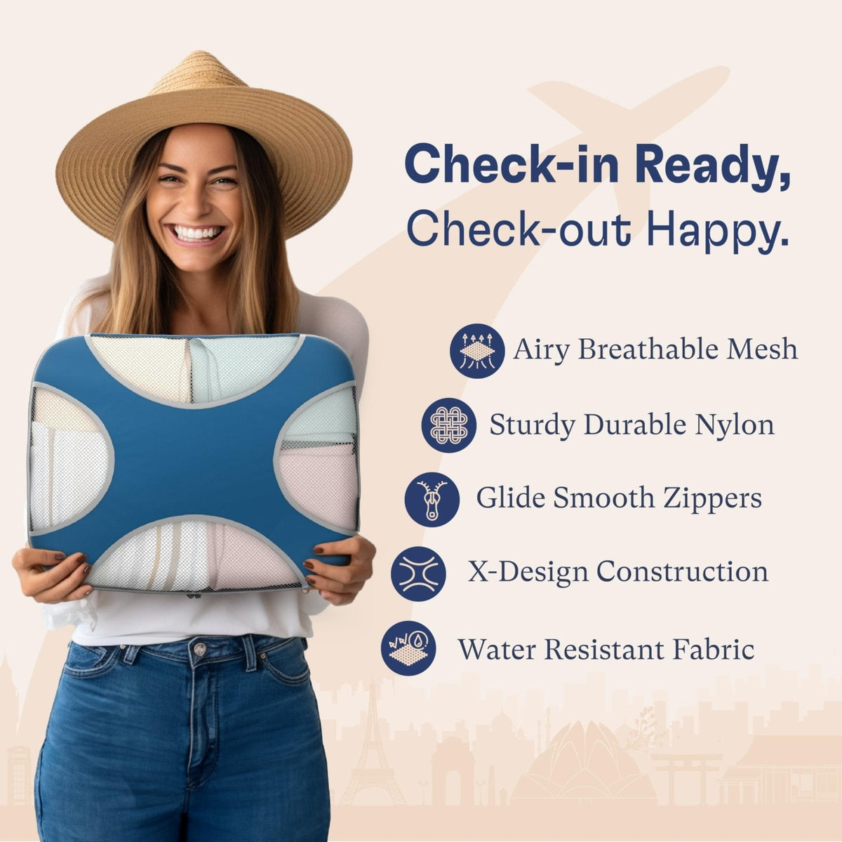 Shacke Packing Cubes for Travel 5 Set - Compression Luggage Organizer Bags - Versatile Travel Organizer for Women and Men - Optimized Packing Bags - Travel Essentials (Navy Blue)