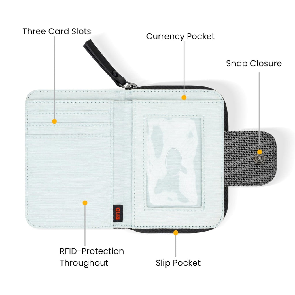Sherpani Barcelona AT, Small Nylon Bifold Zipper Pocket Wallet for Men Women, Travel Bag for Men Women, RFID Protection, Unisex Travel Gift (Granite)