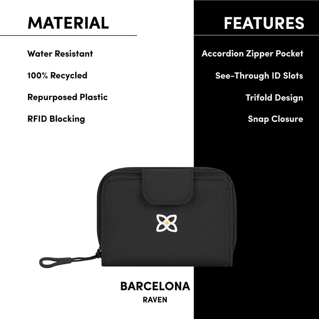 Sherpani Barcelona, Small Nylon Bifold Zipper Pocket Wallet for Women, Travel Bag, RFID Protection, Travel Gift (Raven Heritage)