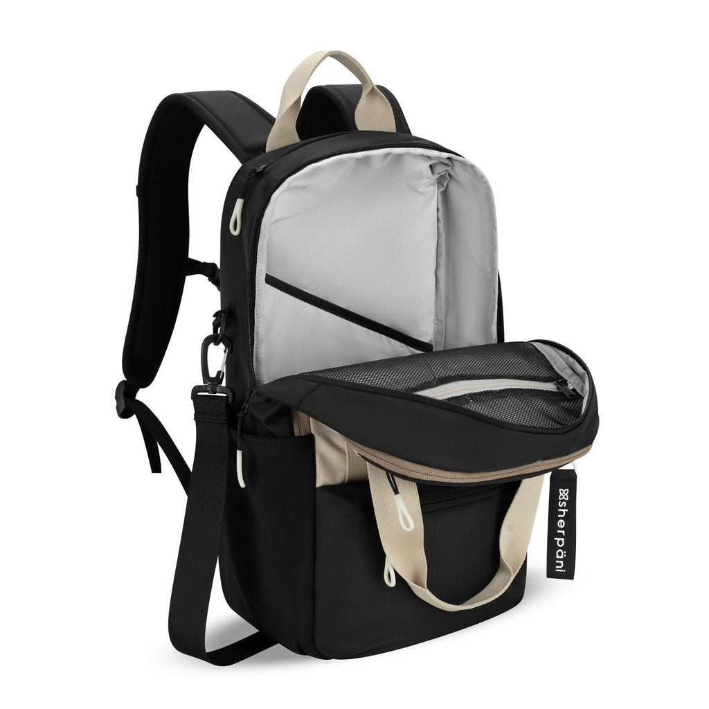 Sherpani Camden, Convertible Backpack, 3 in 1 Tote Bag, Crossbody Bag, Cross Body Purse, 18L Travel Backpack, Travel Gifts for Women, RFID Protection, Fits 13” Laptop (Con Leche Classic)