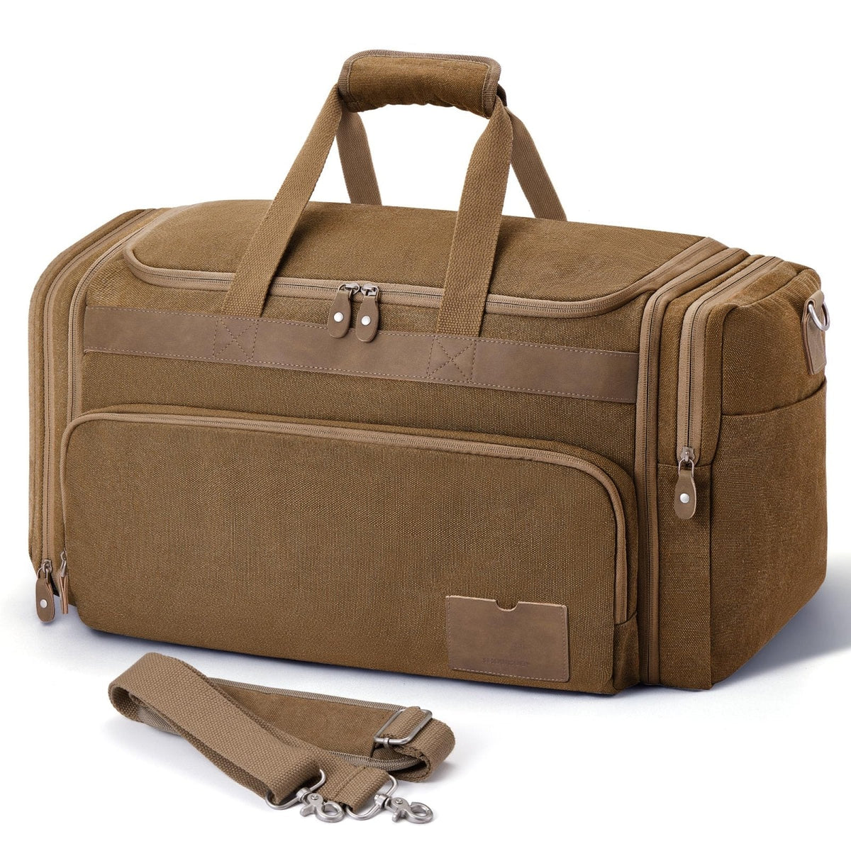 SHOWKOO Duffle Bag for Travel 60L Expandable Canvas Travel Bag Durable Vintage Weekender Overnight Carry On Bag for Men(Coffee)