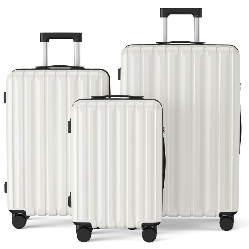 SHOWKOO Luggage Sets 3 Piece 100% PC Ultra Tough Hardside Expandable Suitcases Sets with TSA Lock Double Spinner Wheels (20in/24in/28in, White
