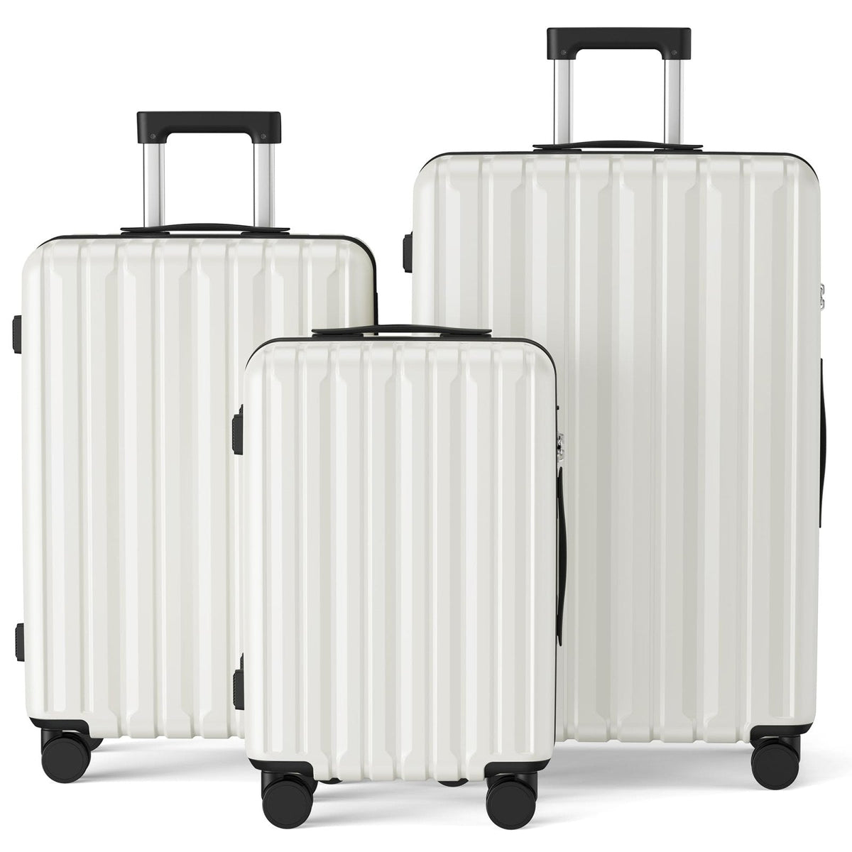 SHOWKOO Luggage Sets 3 Piece 100% PC Ultra Tough Hardside Expandable Suitcases Sets with TSA Lock Double Spinner Wheels (20in/24in/28in, White