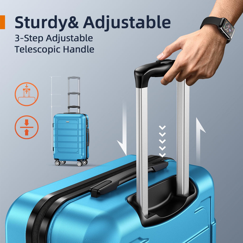 SHOWKOO Luggage Sets Expandable 100% PC Durable Suitcase Sets Double Wheels TSA Lock 4 Piece Luggage Set Sky Blue