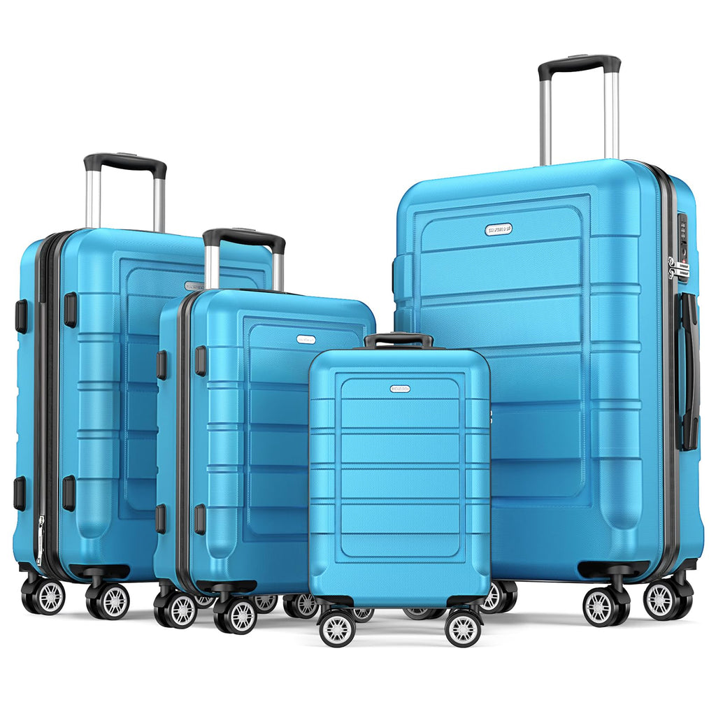 SHOWKOO Luggage Sets Expandable 100% PC Durable Suitcase Sets Double Wheels TSA Lock 4 Piece Luggage Set Sky Blue