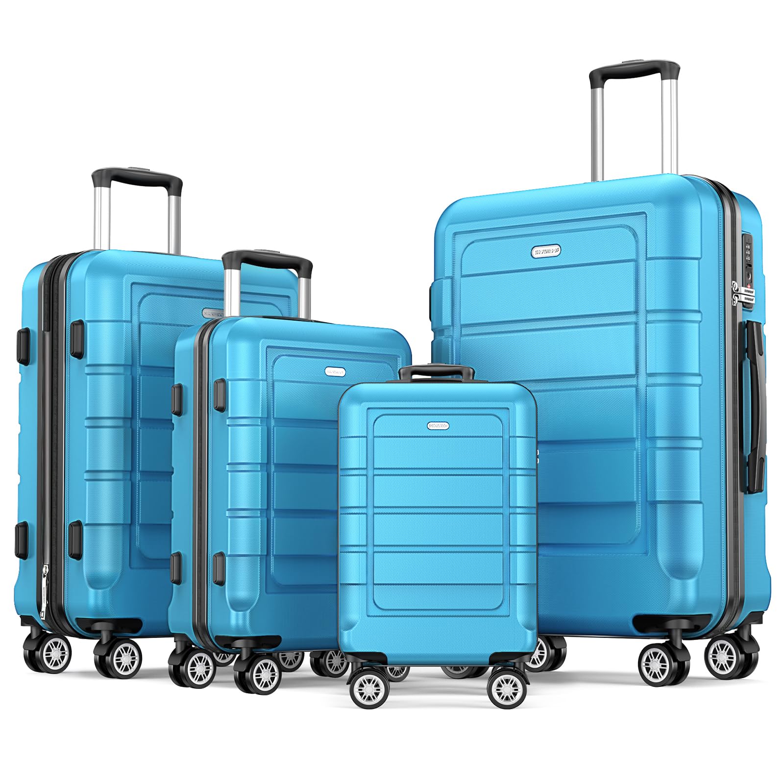 SHOWKOO Luggage Sets Expandable 100% PC Durable Suitcase Sets Double Wheels TSA Lock 4 Piece Luggage Set Sky Blue