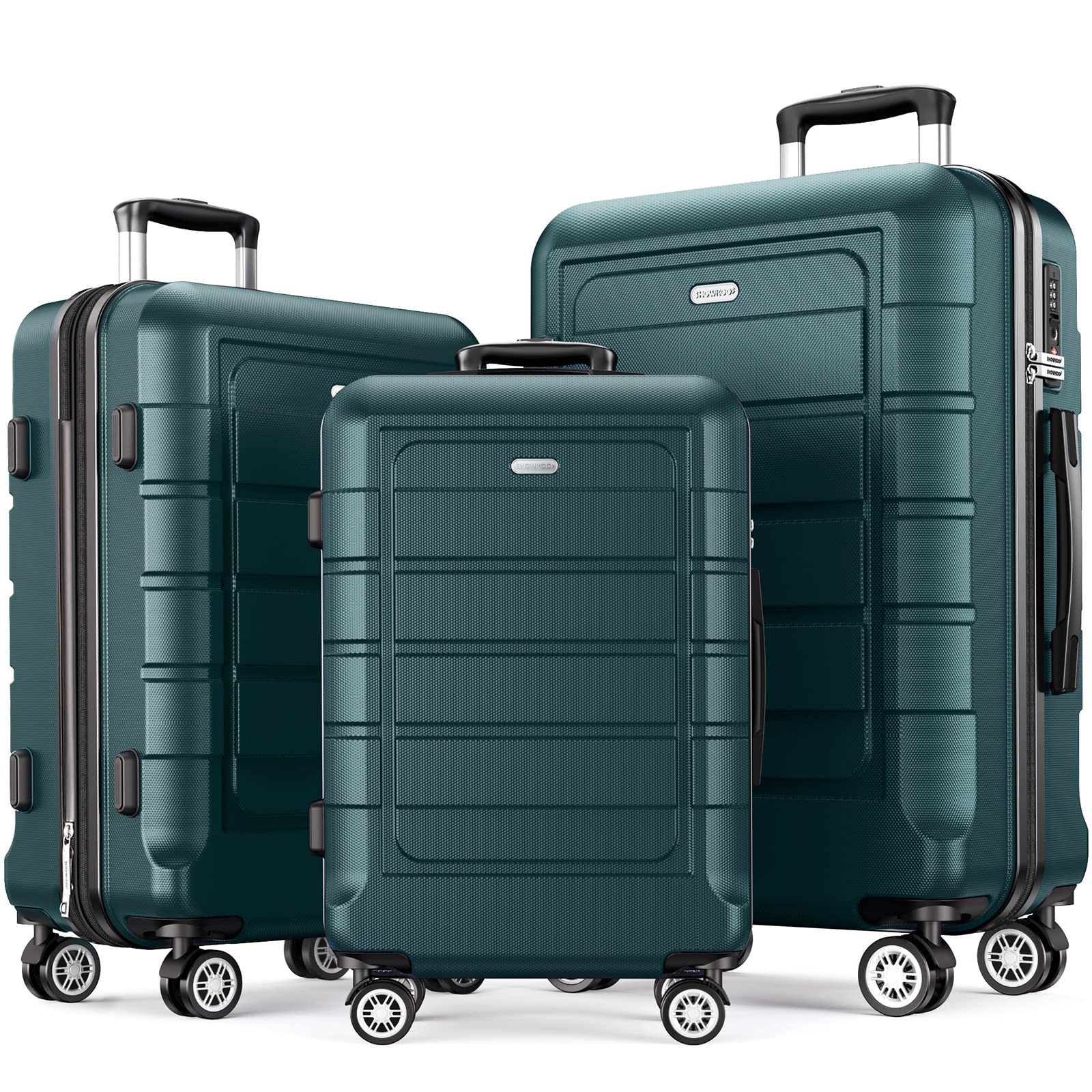 SHOWKOO Luggage Sets Expandable 100% PC Suitcase Double Wheels TSA Lock 3PC (ArmyGreen)
