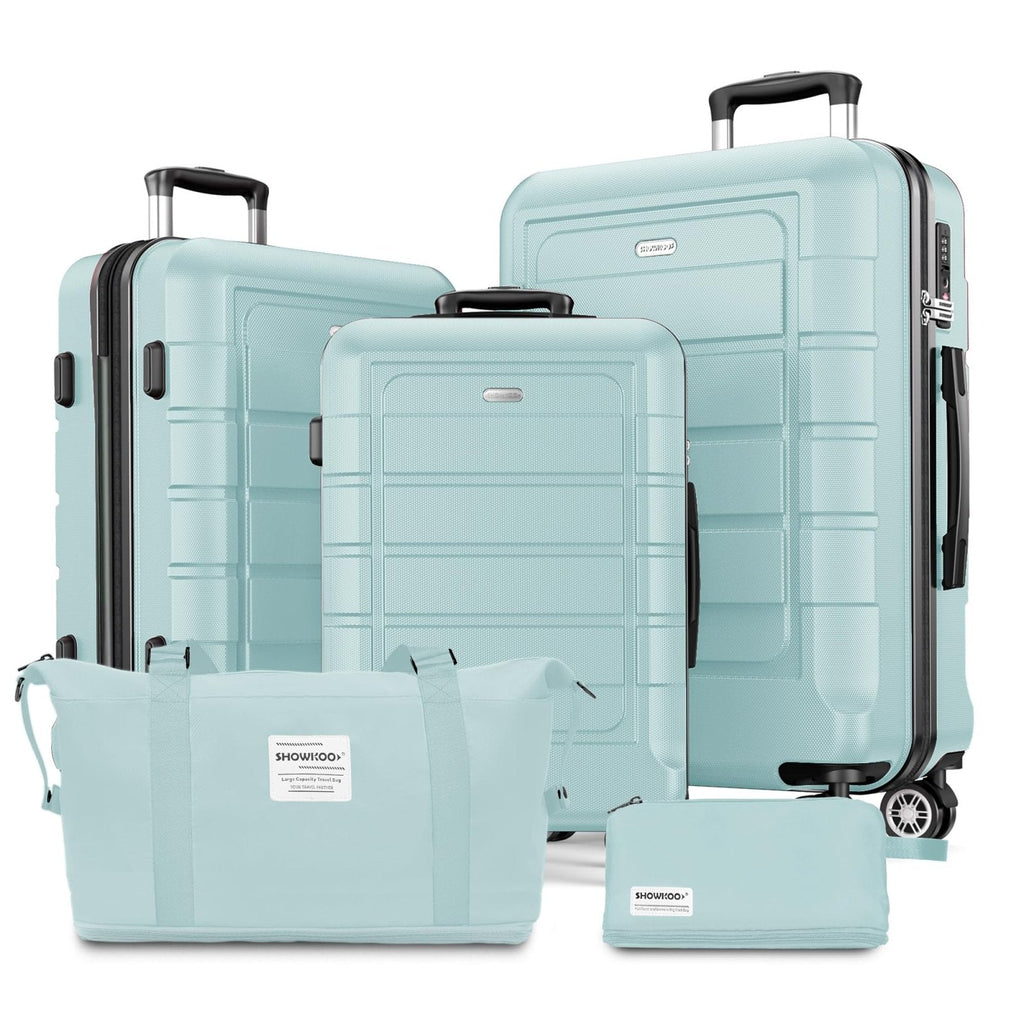 SHOWKOO Luggage Sets with Bags Expandable 100% PC Durable Suitcase Double Wheels TSA Lock 5pcs Mint Green
