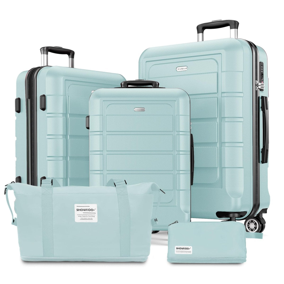 SHOWKOO Luggage Sets with Bags Expandable 100% PC Durable Suitcase Double Wheels TSA Lock 5pcs Mint Green