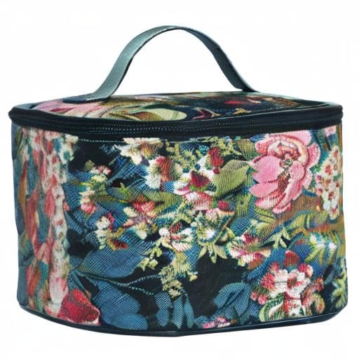 Signare Tapestry Toiletry Bag Makeup Organizer bag for Women with Peony Flower in Black Background Design (TOIL - PEO)