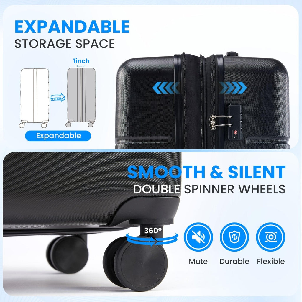 Simple Deluxe 20 Inch Hardside Carry On Luggage, Suitcase with Double Spinner Wheels & TSA Lock, Hard Shell Suitcase, Expandable Rolling Lightweight Luggage, Black
