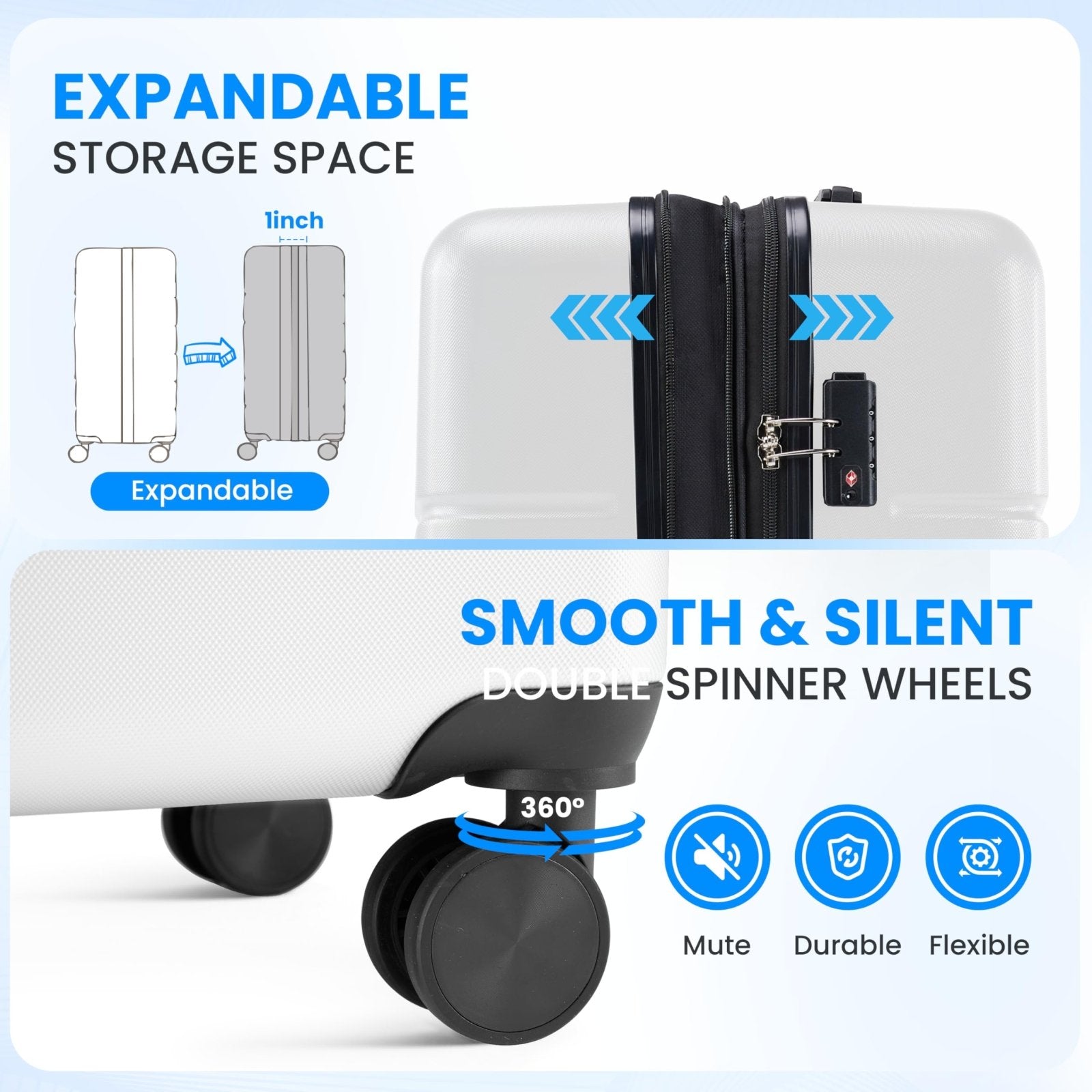 Simple Deluxe 28 Inch Hardside Carry On Luggage, Suitcase with Double Spinner Wheels & TSA Lock, Hard Shell Suitcase, Expandable Rolling Lightweight Luggage, White