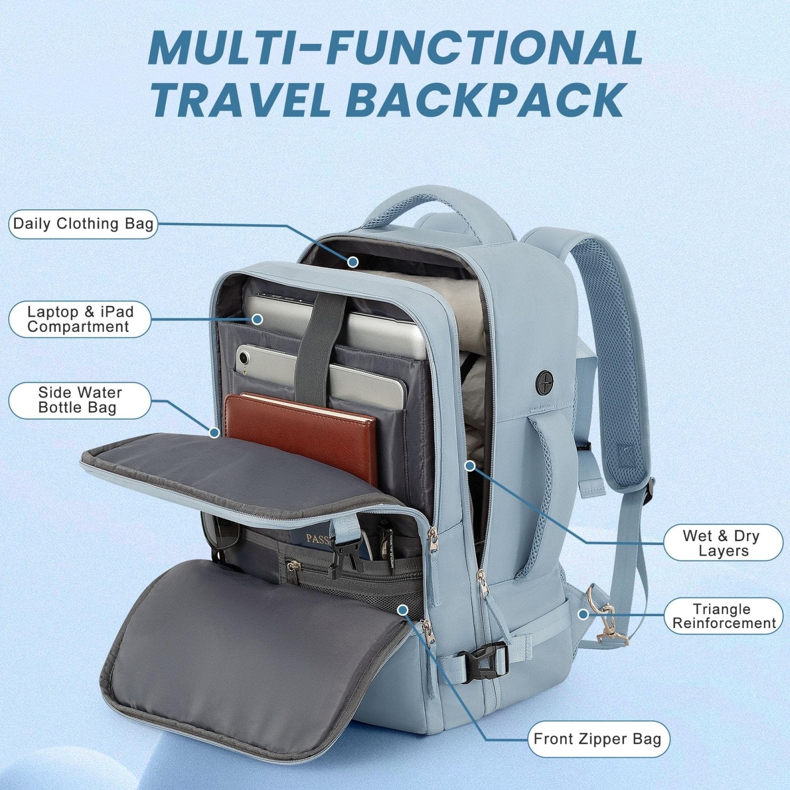 Sinaliy Travel laptop Backpack for Women, Personal Item Size Flight Approved, 16 Inch Laptop Bag with Multi - Pockets, College Computer Bag, Waterproof Carry On Backpack Casual Daypack Backpack