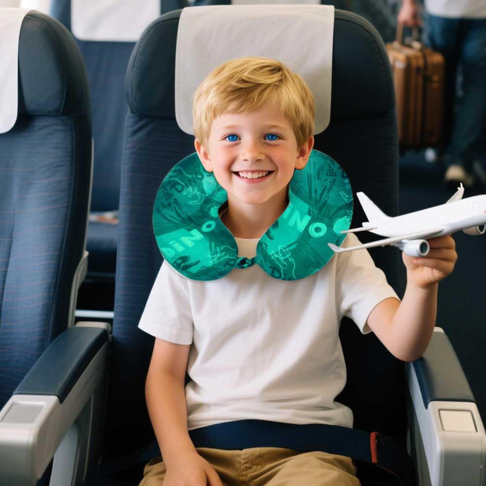 Skateboard Dinosaur Kids Luggage 2PC Set: Airline - Approved Carry On Boys Suitcase with 360° Spinner Rolling Wheels, Includes Neck Pillow