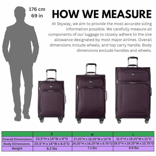 Skyway Epic Softside Carry - On Luggage - Lightweight Suitcase with Wheels for Travel | TSA Approved Carry - On Bag | Spinner Suitcase | Carry - On Luggage with Telescoping Handle, 20 inch, Plum