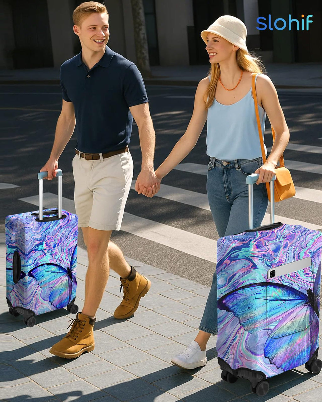 Slohif Luggage Cover for Suitcase Tsa Approved Protector - Butterfly Luggage Sleeve Large Suit Case Cover Travel Stretch Baggage Case Protective Washable Fit 31 - 32 Inch