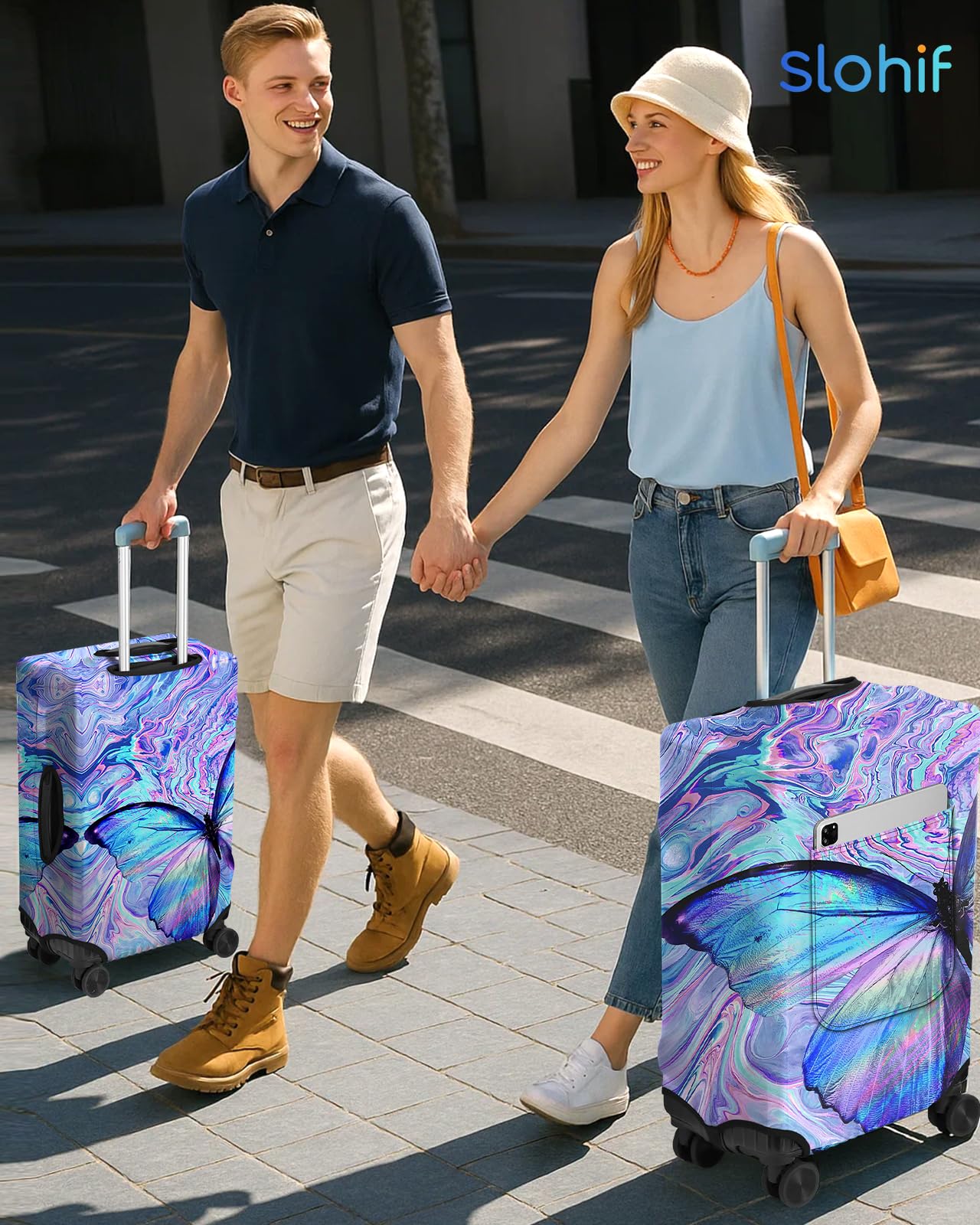 Slohif Luggage Cover for Suitcase Tsa Approved Protector - Butterfly Luggage Sleeve Large Suit Case Cover Travel Stretch Baggage Case Protective Washable Fit 31 - 32 Inch