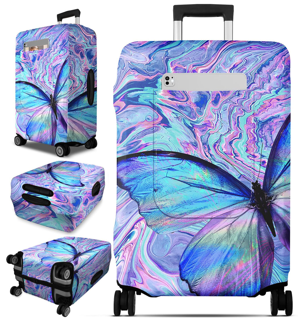 Slohif Luggage Cover for Suitcase Tsa Approved Protector - Butterfly Luggage Sleeve Large Suit Case Cover Travel Stretch Baggage Case Protective Washable Fit 31-32 Inch