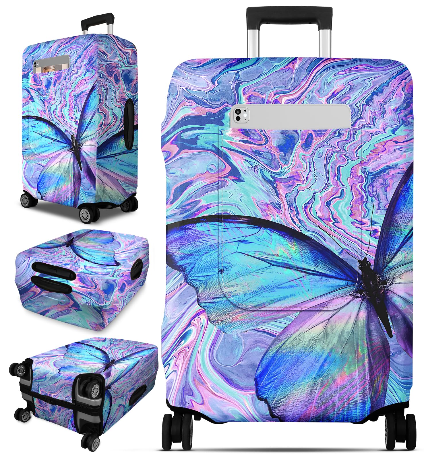 Slohif Luggage Cover for Suitcase Tsa Approved Protector - Butterfly Luggage Sleeve Large Suit Case Cover Travel Stretch Baggage Case Protective Washable Fit 31-32 Inch