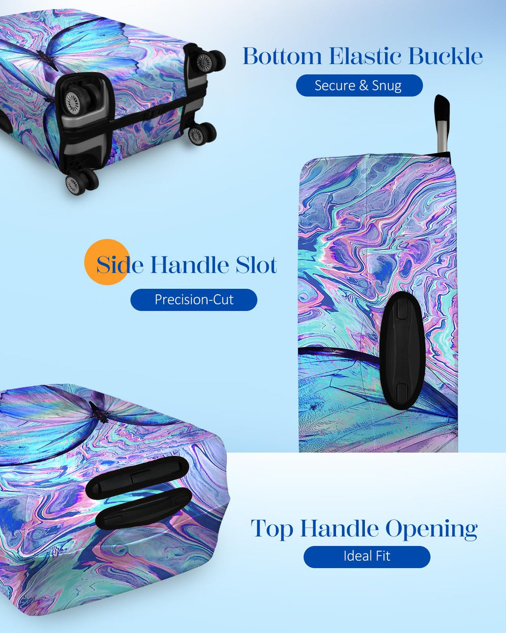 Slohif Luggage Cover for Suitcase Tsa Approved Protector - Butterfly Luggage Sleeve Large Suit Case Cover Travel Stretch Baggage Case Protective Washable Fit 31 - 32 Inch
