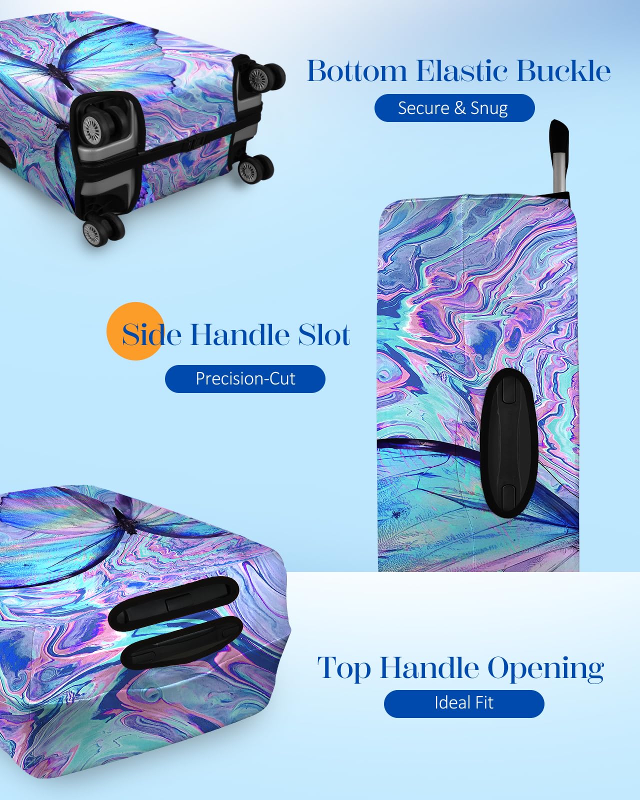 Slohif Luggage Cover for Suitcase Tsa Approved Protector - Butterfly Luggage Sleeve Large Suit Case Cover Travel Stretch Baggage Case Protective Washable Fit 31 - 32 Inch